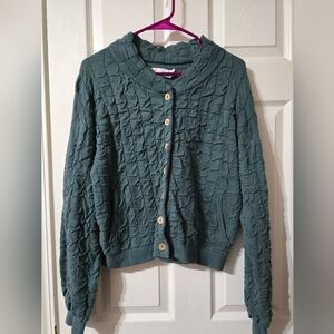 Free People Beach Sunny Sweater Bomber Button Front Cardigan in Teal, EUC!